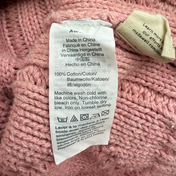 Madewell Pink Augustus Cable Knit V-Neck Sweater‎ 100% Cotton, Size XS - Picture 12 of 12